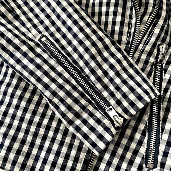 J. CREW Collection Size 8 Navy White Gingham Moto Asym Zip Jacket - Picture 10 of 13